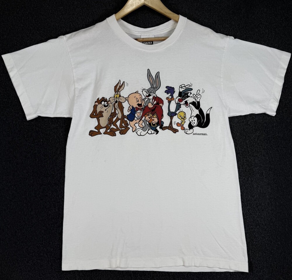 Vintage 1993 Looney Tunes Warner Bros Double Sided T-Shirt White L Tultex